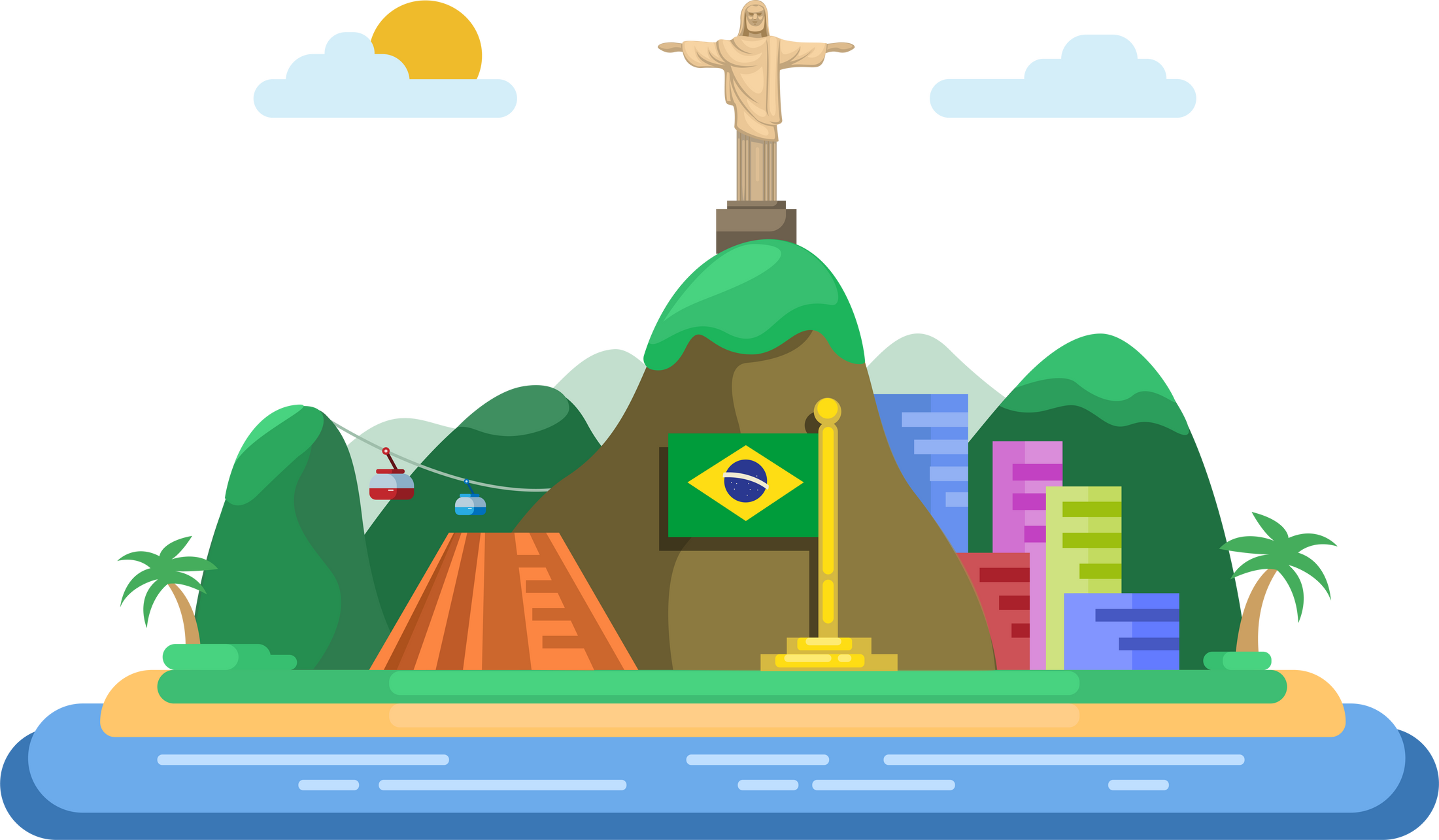 Rio De Janeiro Brazil iconic landmark scene illustration